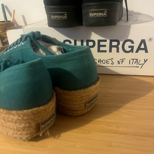 Superga black suede platform sneakers size 39 with green straw insole gift