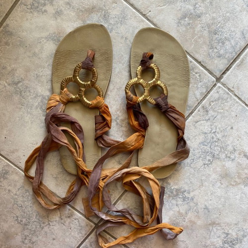Migato gold sandals used with laces in ancient Greek style size 38