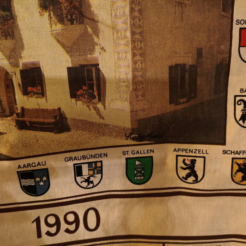 Vintage fabric wall calendar from Switzerland 1990 like new