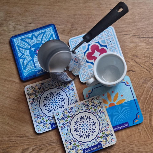 Loumidis set with stainless steel briki, coffee cup and coasters