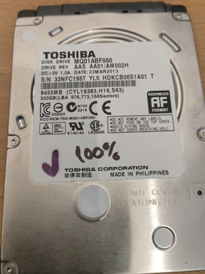 Toshiba MQ01ABF050 hard drive used, 2.5 inch SATA 3