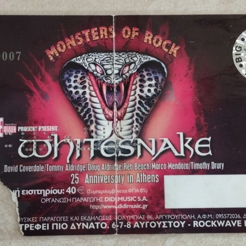Whitesnake 2006 concert ticket used, laminated