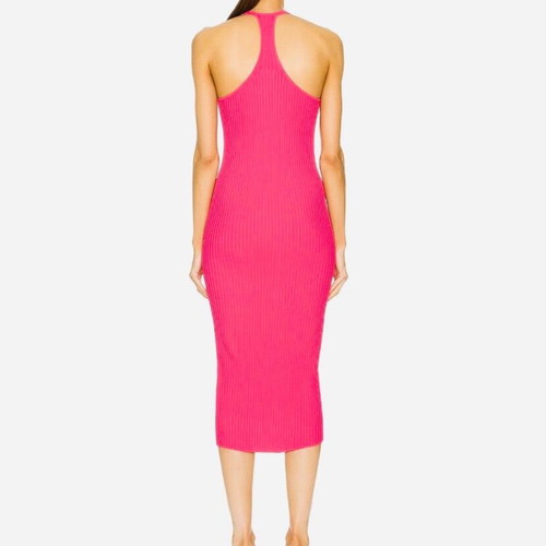 Helmut Lang Fuchsia Pink Ribbed Knit Dress New