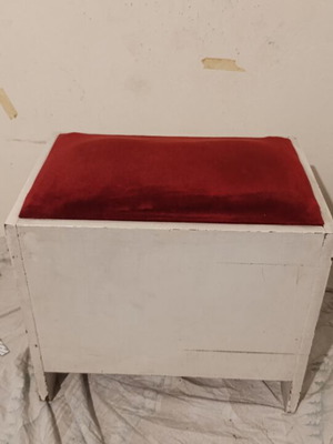 Vintage wooden stool with velvet seat used