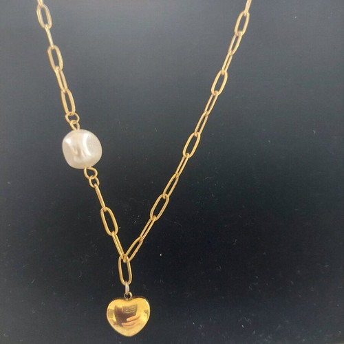 Steel necklace with heart and pearl, like new