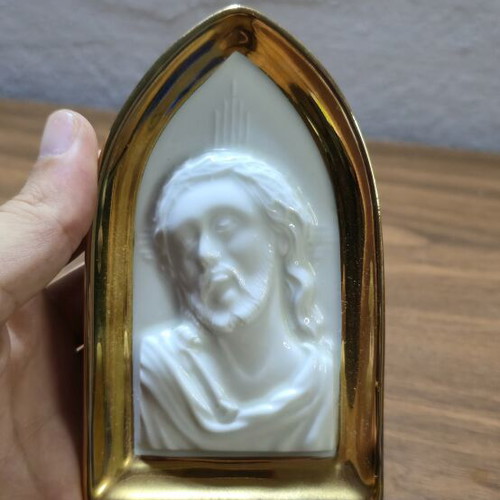 Vintage Crown Bavaria Porcelain Jesus Christ Icon with Gold Trim