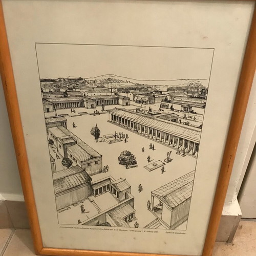 Vintage framed prints of ancient Piraeus by M. Skouloudis, like new, set of 2