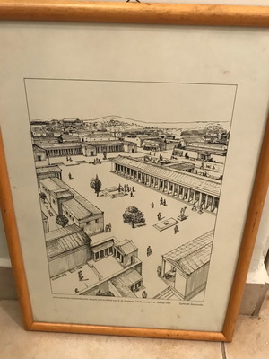 Vintage framed prints of ancient Piraeus by M. Skouloudis, like new, set of 2