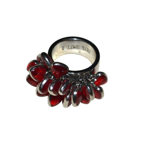 Women's stainless steel ring with hearts, new, red and silver