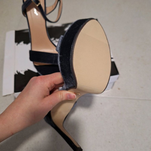 Blue velvet high-heel sandals new with 13cm stiletto heel, size 39