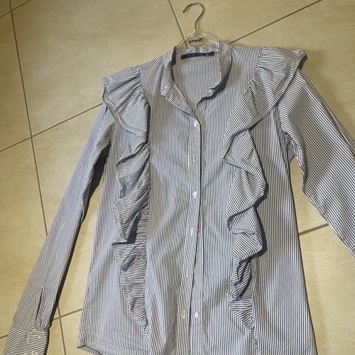 Striped shirt with ruffles blue and white like new