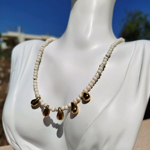 Handmade necklace with haolite, hematite and stainless steel, new