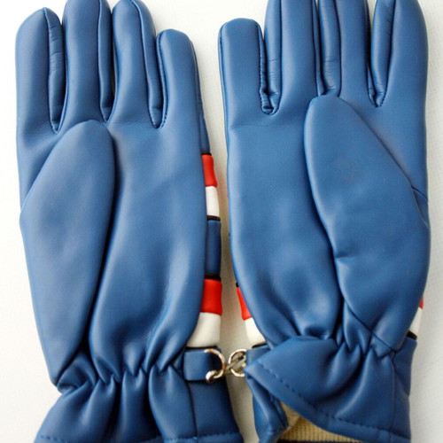 Vintage winter leather gloves retro 80s new, blue