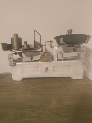 Vintage scale with weights used, metal retro design