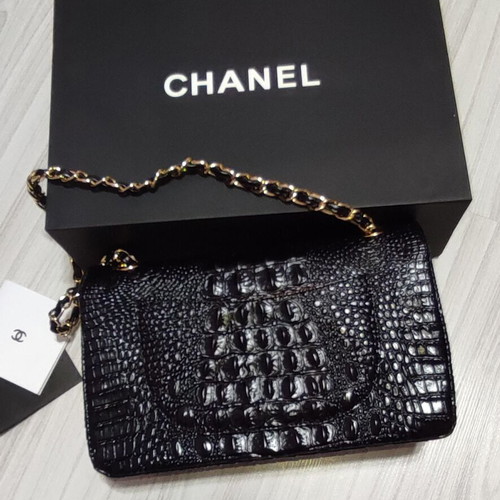 Chanel shoulder bag, black alligator leather
