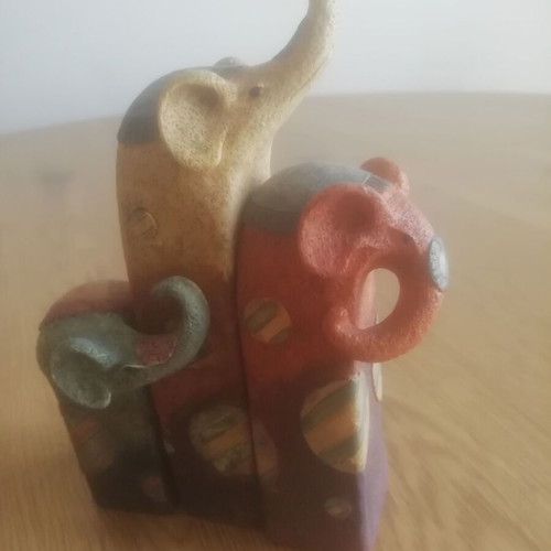 Ceramic elephant set of 3 handmade, Asian origin