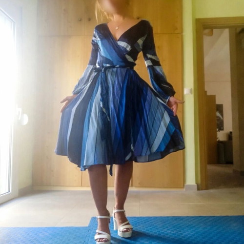 Zara blue satin midi wrap dress like new, size M