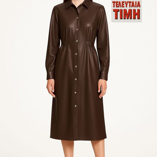 calvin klein brown leather dress NWT CALVIN KLEIN Luggage Brown Sz.8 Faux Leather Dress Belted Exposed Back Zip
