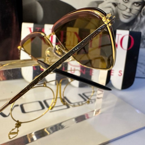 Vintage sunglasses new, handmade Germany, gold metal frame, brown lenses