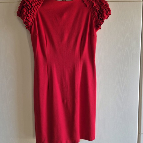 Red dress with ruffles on sleeves pencil line, like new