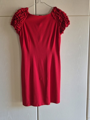 Red dress with ruffles on sleeves pencil line, like new