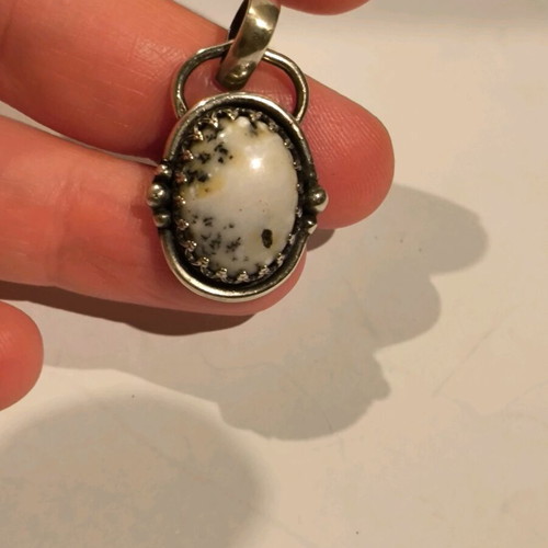 Silver handmade pendant with dendritic opal like new