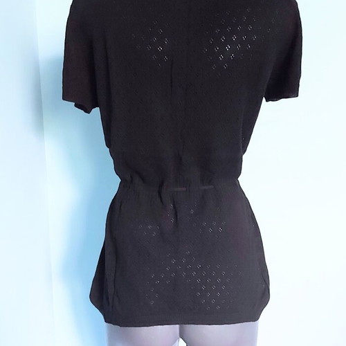 Estelle women's lace-look tunic blouse, black, organic cotton knit