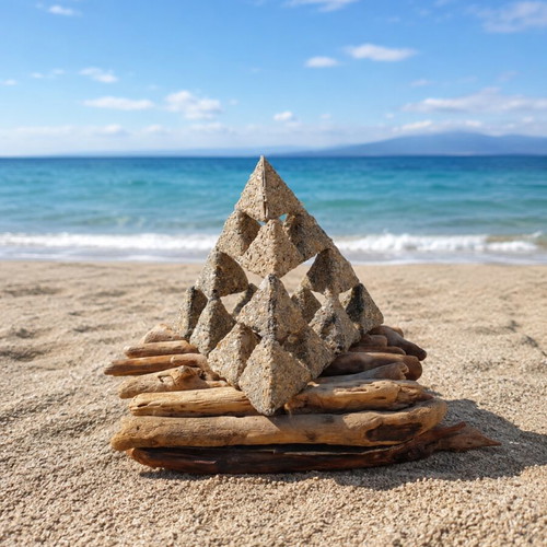 Sierpinski Pyramid new, wood and sand from Naxos beach