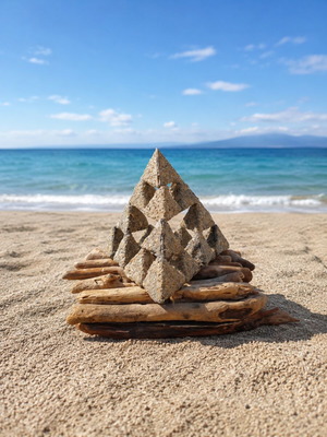 Sierpinski Pyramid new, wood and sand from Naxos beach