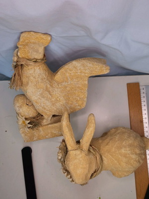Papier-mâché rabbit and hen set