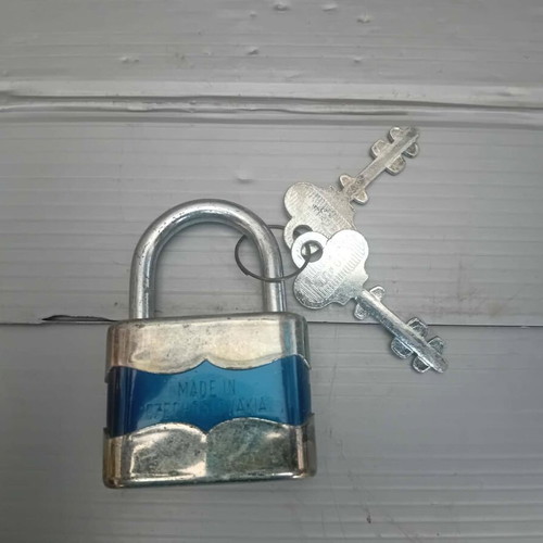 Vintage padlock used, made in former Czechoslovakia with two keys