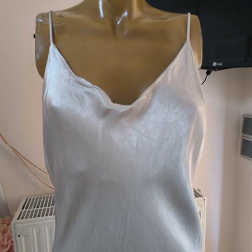 Satin maxi dress silver backless XL like new