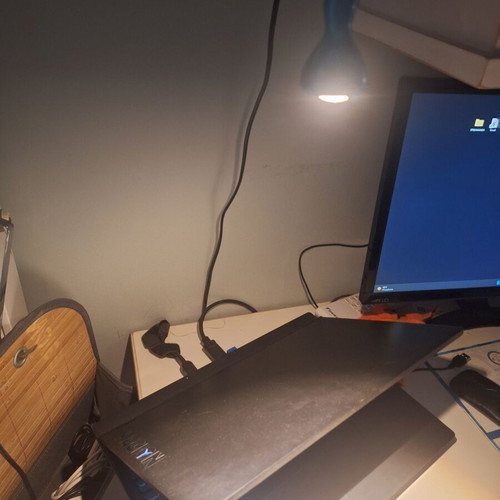 LED desk lamp with clamp used, blue, flexible arm