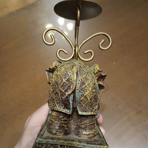 Indian elephant reproduction candlestick like new, resin and brass
