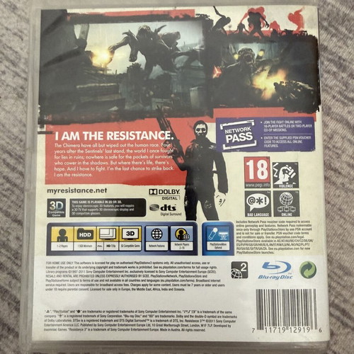 Resistance 3 PS3 game like new, complete