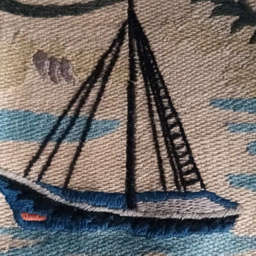 Old embroidery with flat stitch for framing used