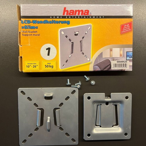 HAMA 49525 LCD Wall Bracket Slim VESA 100 Silver TV Mount new