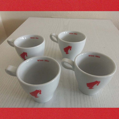 Julius Meinl Porcelain Coffee Cups Set of 4 used, classic Meinl Boy