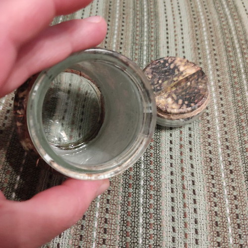 Glass jar with lid, decoupage decoration and raw twine