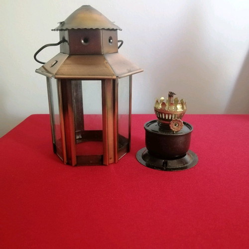 Copper lantern like new, hexagonal with glass panels