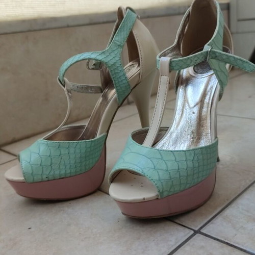 Axel women's high platform sandals like new, beige and pink, size 37