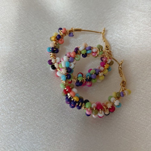 Stainless steel earrings with beads made to order, multicolor and gold