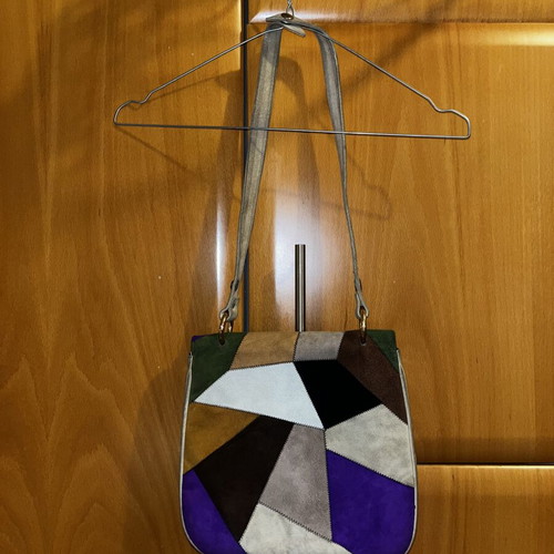 Vintage 70s Leather Crossbody Bag Suede Patchwork used