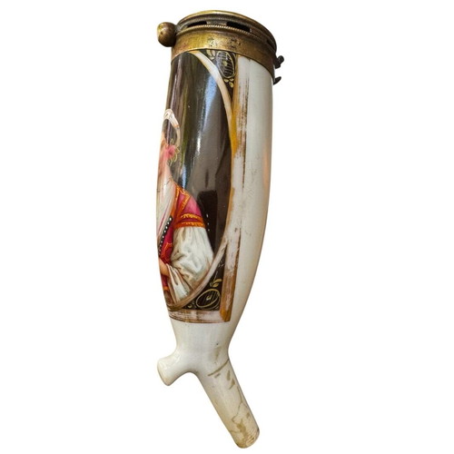 Philhellenic pipe 19th century used, porcelain and brass