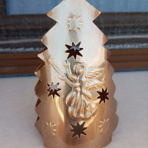 Bronze Christmas Candle Holder handmade, like new, angel design
