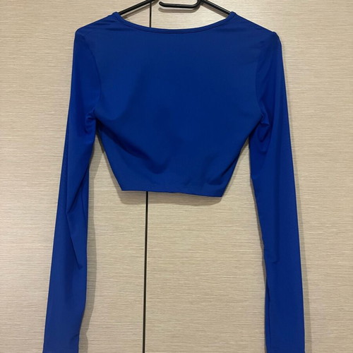 Shein long sleeve blue crop top like new with mesh sleeves