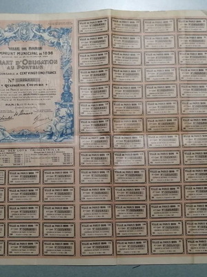 Municipal Loan Bond of City of Paris 1898 used