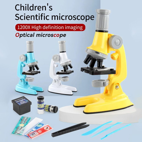 Scientific children's microscope with 3 magnification levels and tool set new