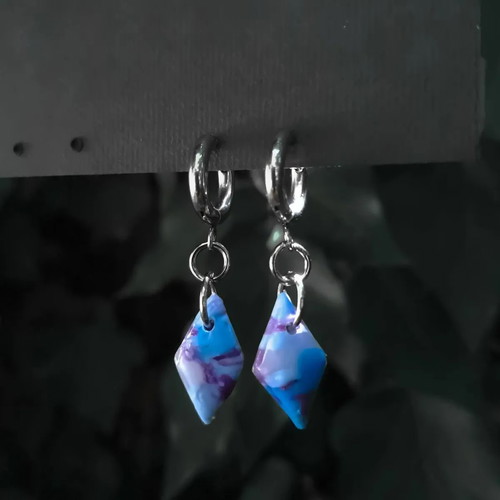 Neo-Rombus earrings from recycled plastic and stainless steel new, blue