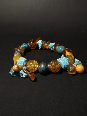Bracelet with Baltic amber and Persian turquoise with 925 silver new
